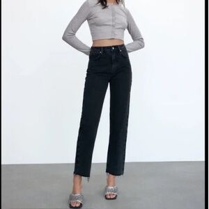 Zara Black Straight Leg Raw Hem Faded Black Women's Jeans
